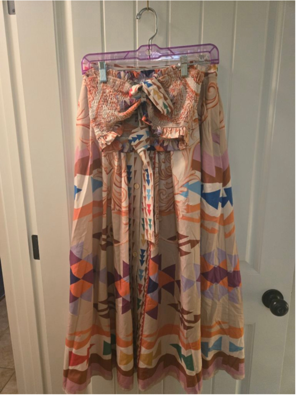 Women's Her. Botta M Beige Orange Geometric Print Maxi Skirt set